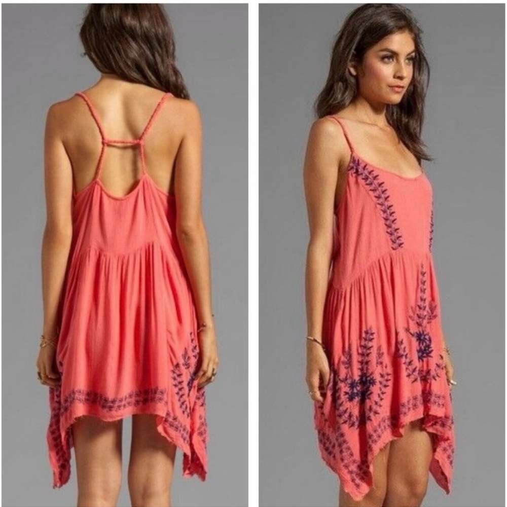 Free People Embroidered Asymmetrical Mini Swing Dress